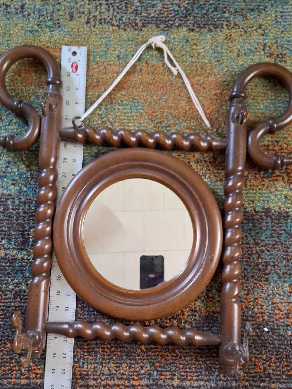 Antique/vintage Victorian-style turned wood entryway hat and coat rack & Mirror